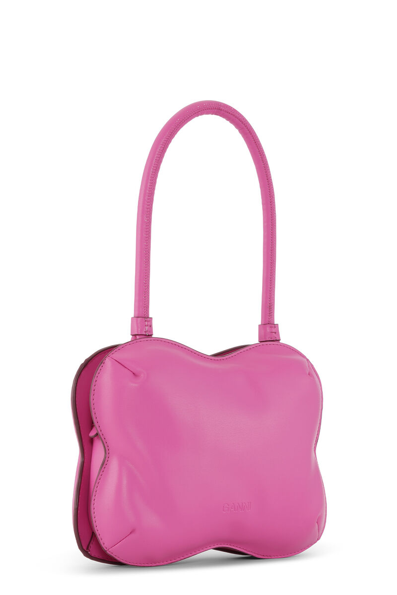 Pink Butterfly Top Handle Bag, Polyester, in colour Shocking Pink - 2 - GANNI