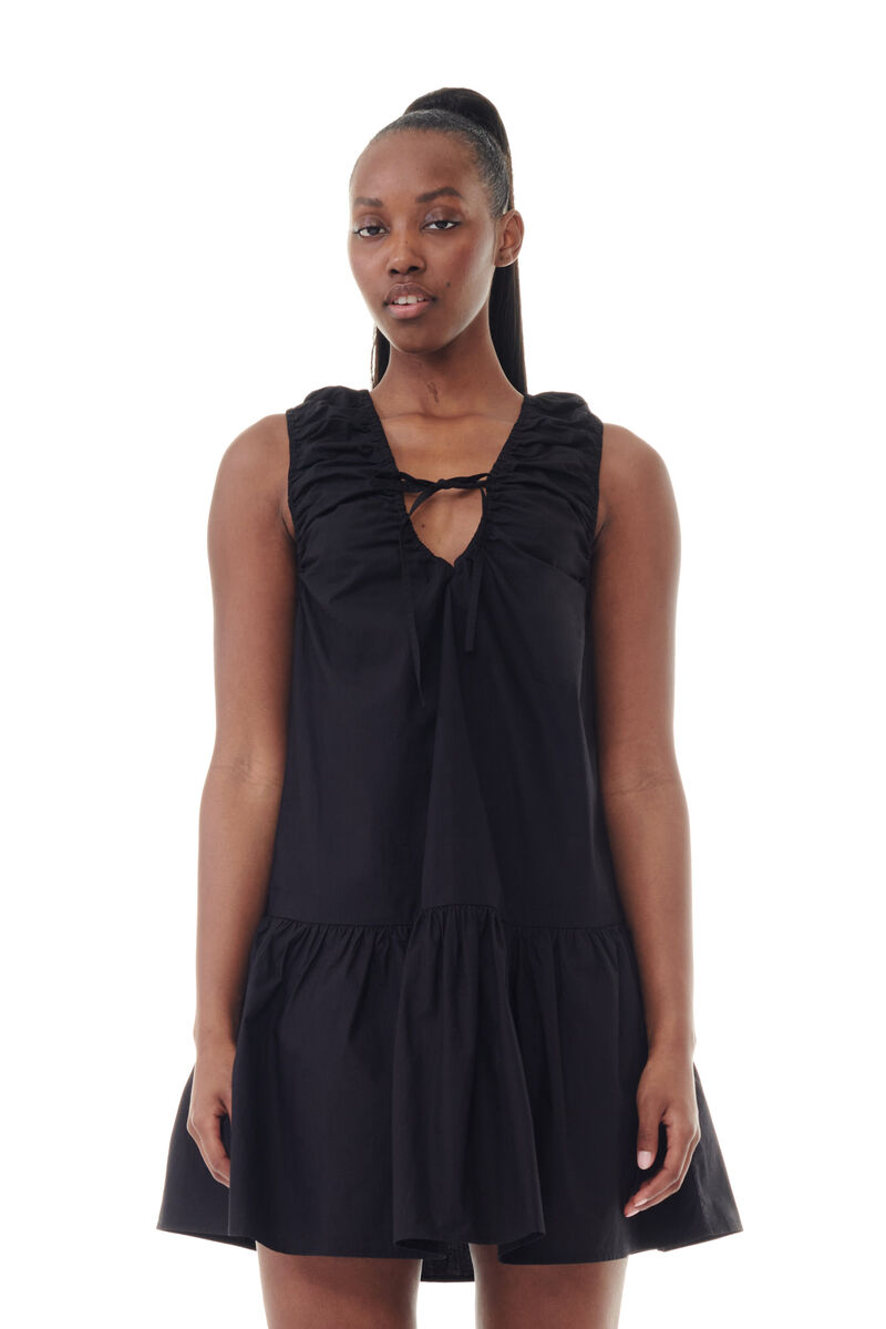 Black Cotton Poplin Mini Dress, Cotton, in colour Black - 2 - GANNI