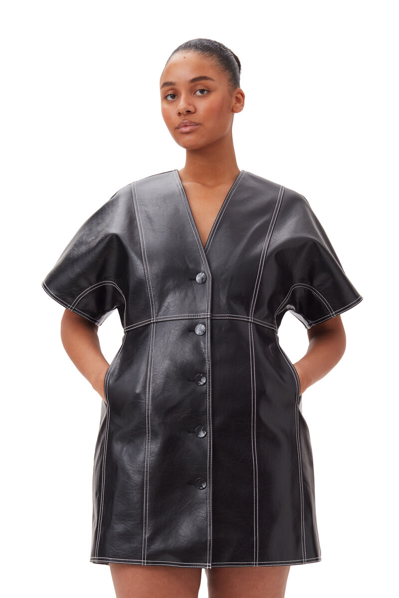 Black Future Oleatex Fitted Shaped Sleeve Minikjole, Cotton, in colour Black - 6 - GANNI