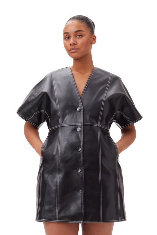 Black Future Oleatex Fitted Shaped Sleeve Mini Dress, in colour Black - 6 - GANNI