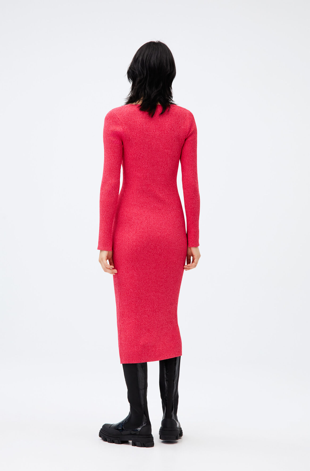 Knit Bodycon Midi Dress, Elastane, in colour High Risk Red - 3 - GANNI