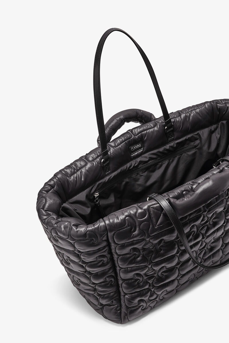 Quilted Re-Tech XXL Tote, Recycled Polyamide, in colour Black - 3 - GANNI
