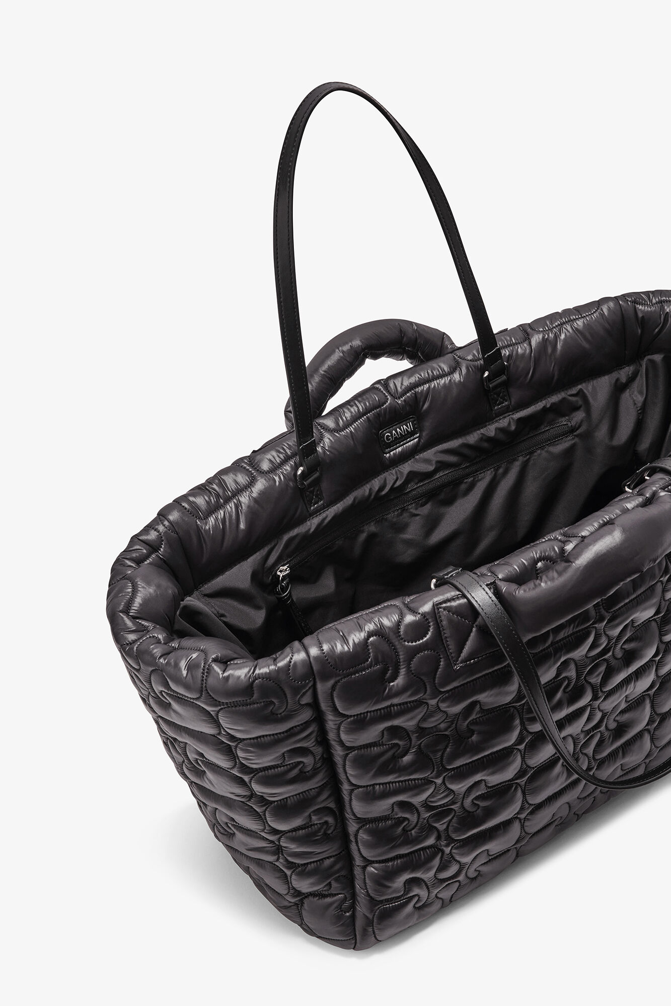Quilted Re-Tech XXL Tote, Recycled Polyamide, in colour Black - 3 - GANNI