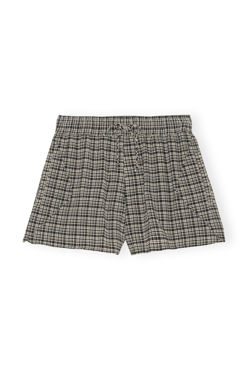 Mini-short en crêpe, Elastane, in colour Mini Check Black - 1 - GANNI