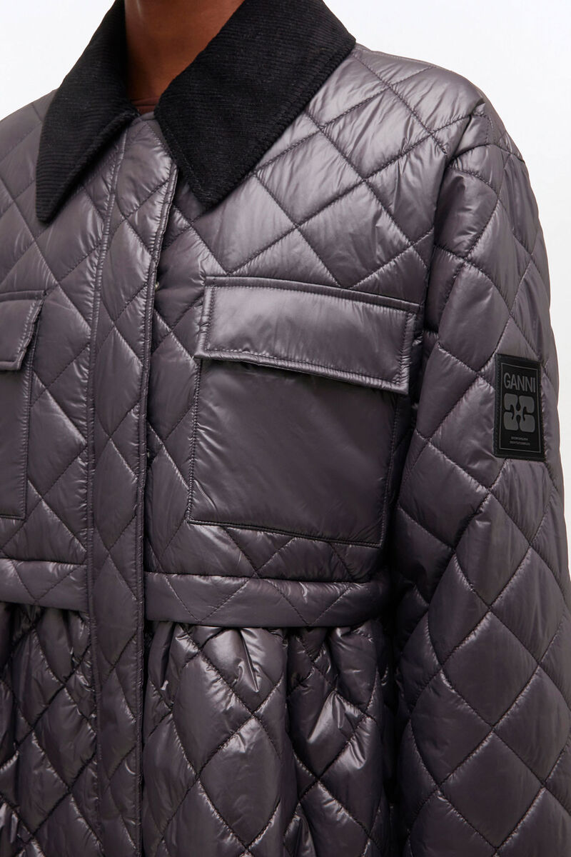 Dark Grey Quilt Midi Jacket, in colour Phantom - 3 - GANNI