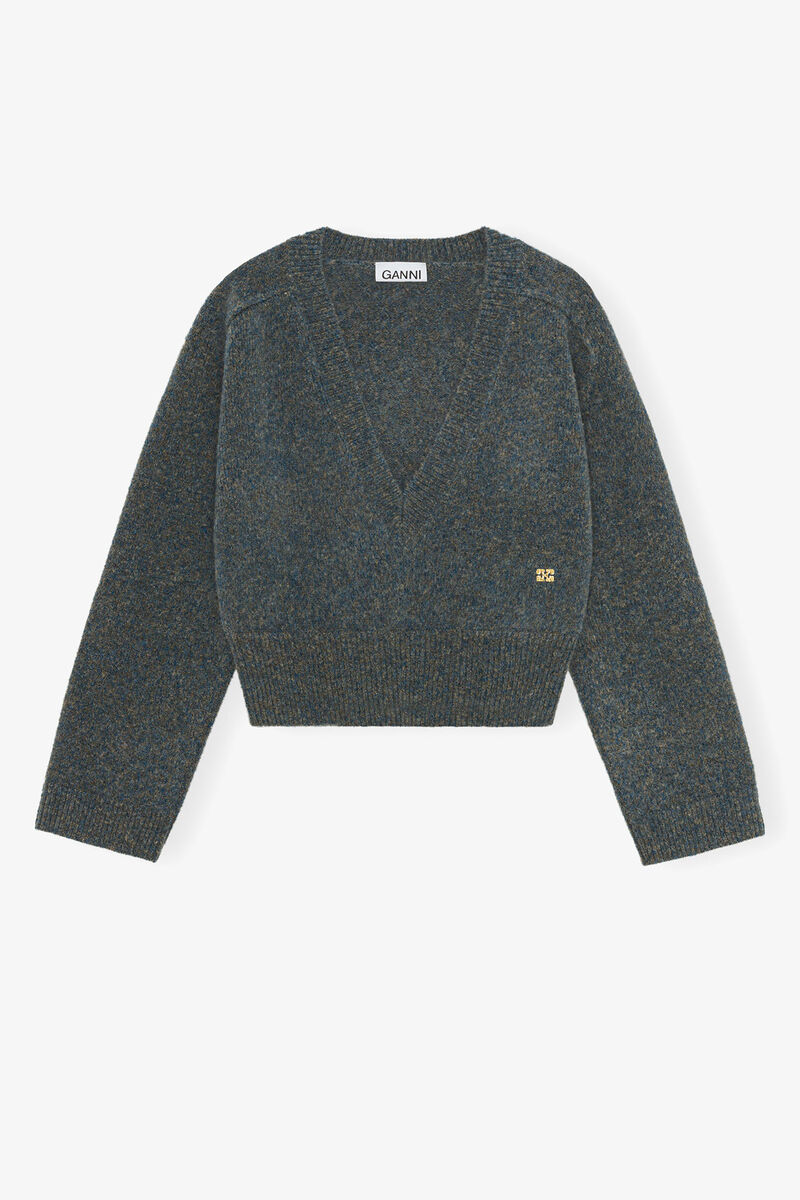 Jumper in Brushed Mohair, Wool, in colour Blue Coral - 1 - GANNI