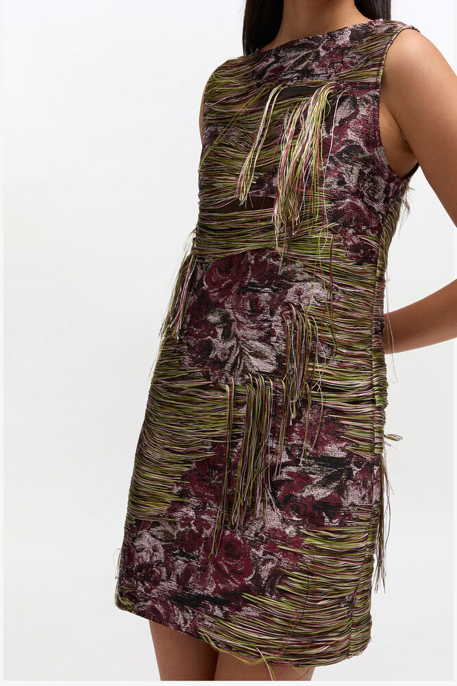 Fransen-Mini-Kleid aus Tapestry, Tawny Port