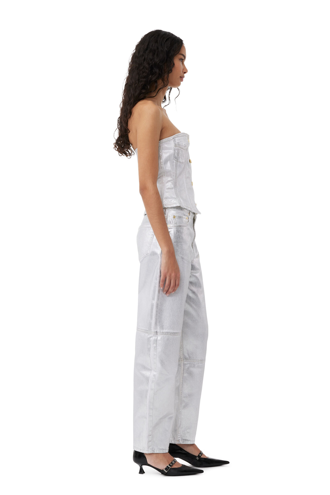 Jean Stary feuille d’argent, Cotton, in colour Bright White - 3 - GANNI