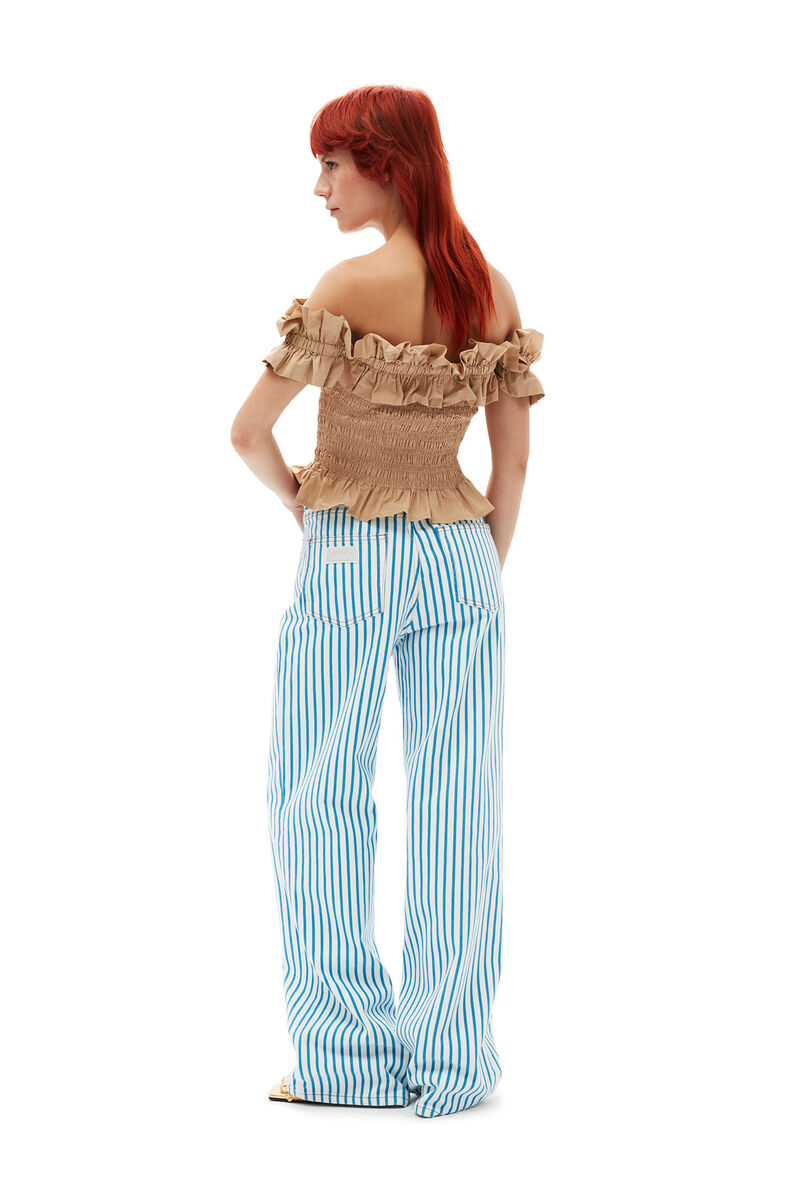 Striped Magny Jeans, Cotton, in colour Bright White - 2 - GANNI