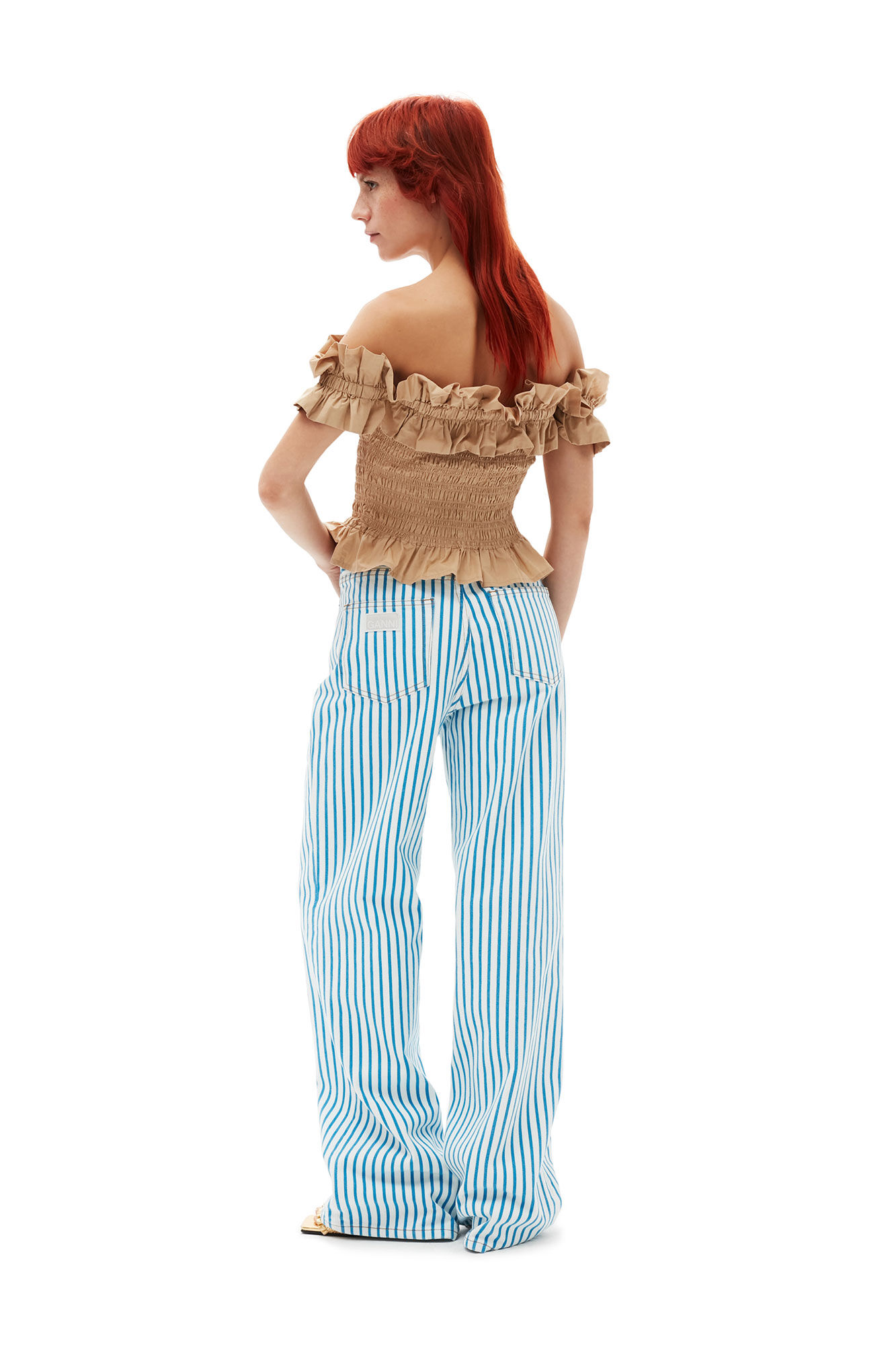 Striped Magny Jeans, Cotton, in colour Bright White - 2 - GANNI
