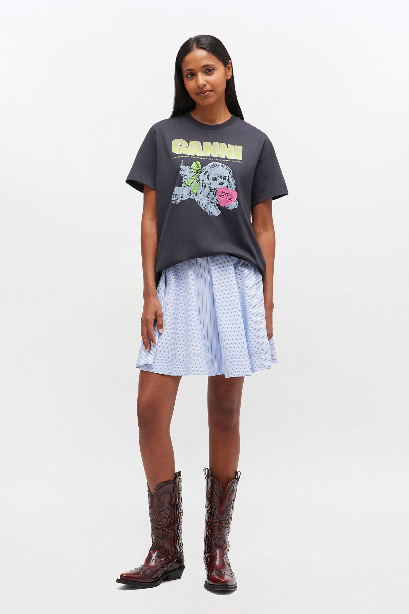 Black Puppy T-shirt, Cotton, in colour Phantom - 2 - GANNI