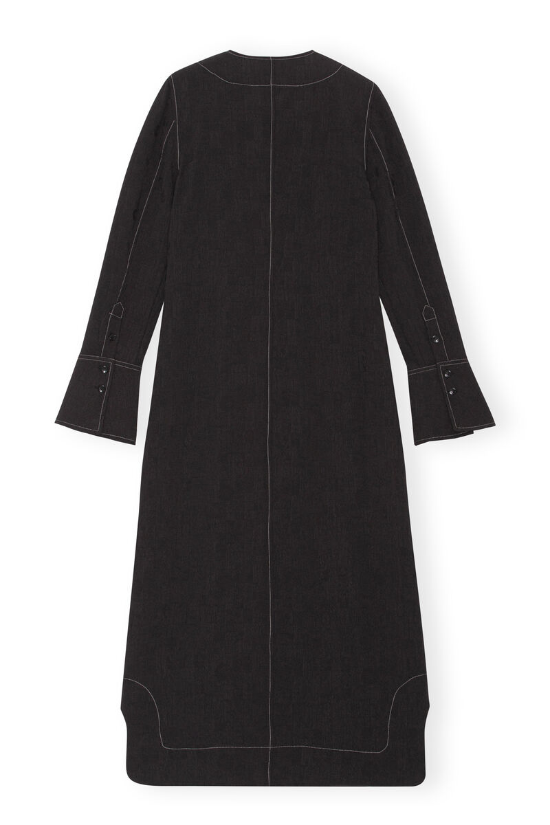 Jacquard Long Midi Dress, Polyester, in colour Black - 2 - GANNI
