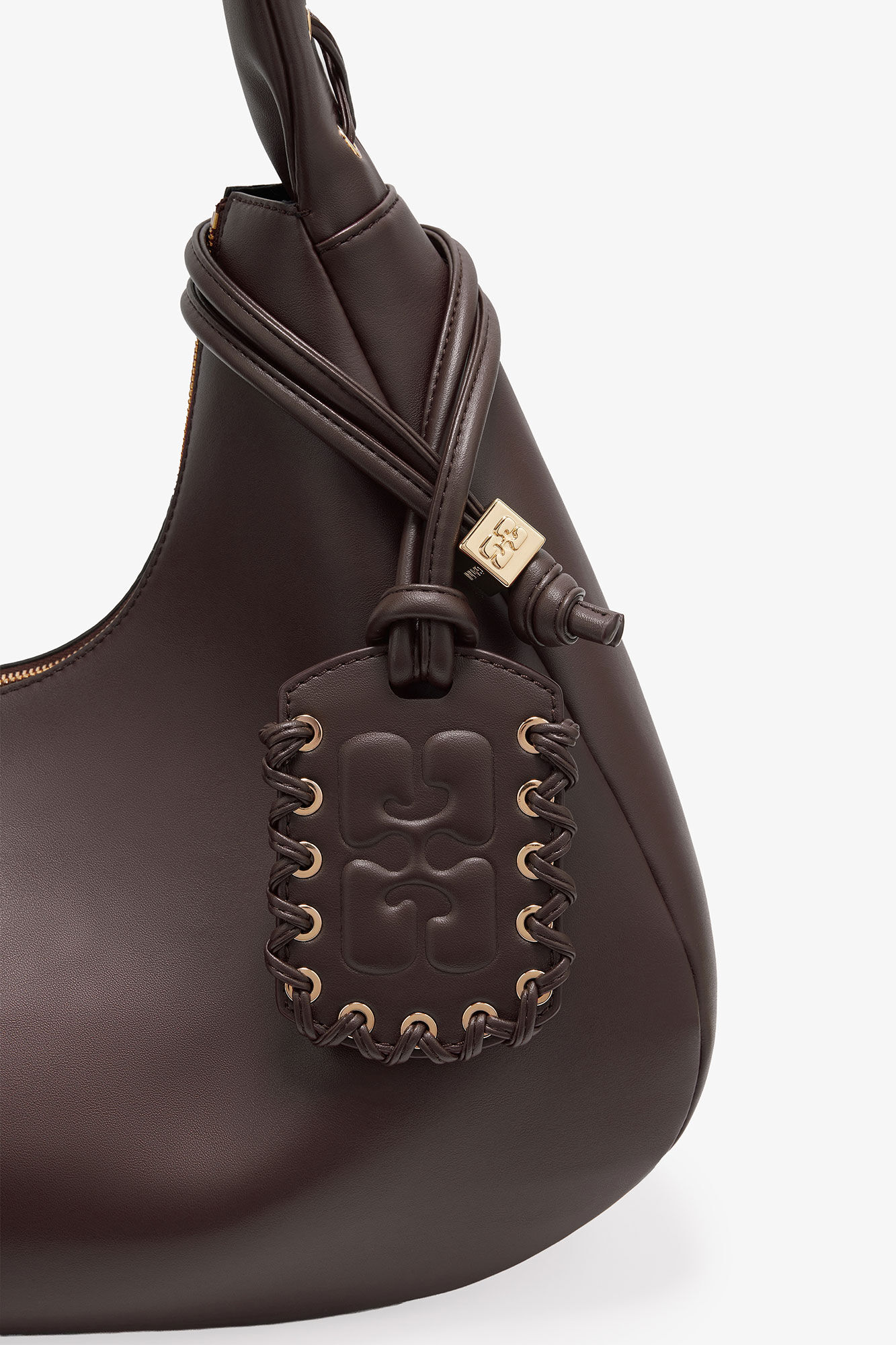 Brun medium hoboväska med snörning, Polyester, in colour Chocolate Torte - 3 - GANNI