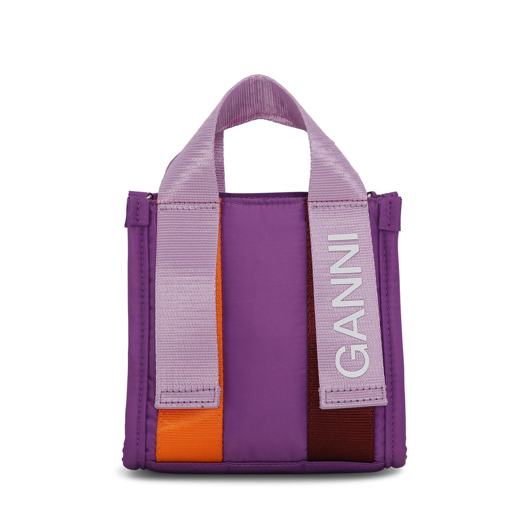 Mini sac fourre-tout en tissu technique violet, Recycled Polyester, in colour Purple Wine - 1 - GANNI