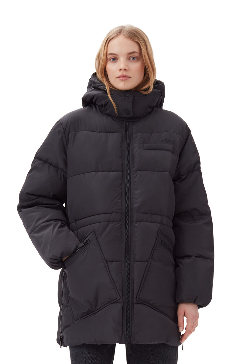 Tech-Puffer-Midi-Jacke mit Oversize-Passform, Recycled Polyester, in colour Phantom - 1 - GANNI
