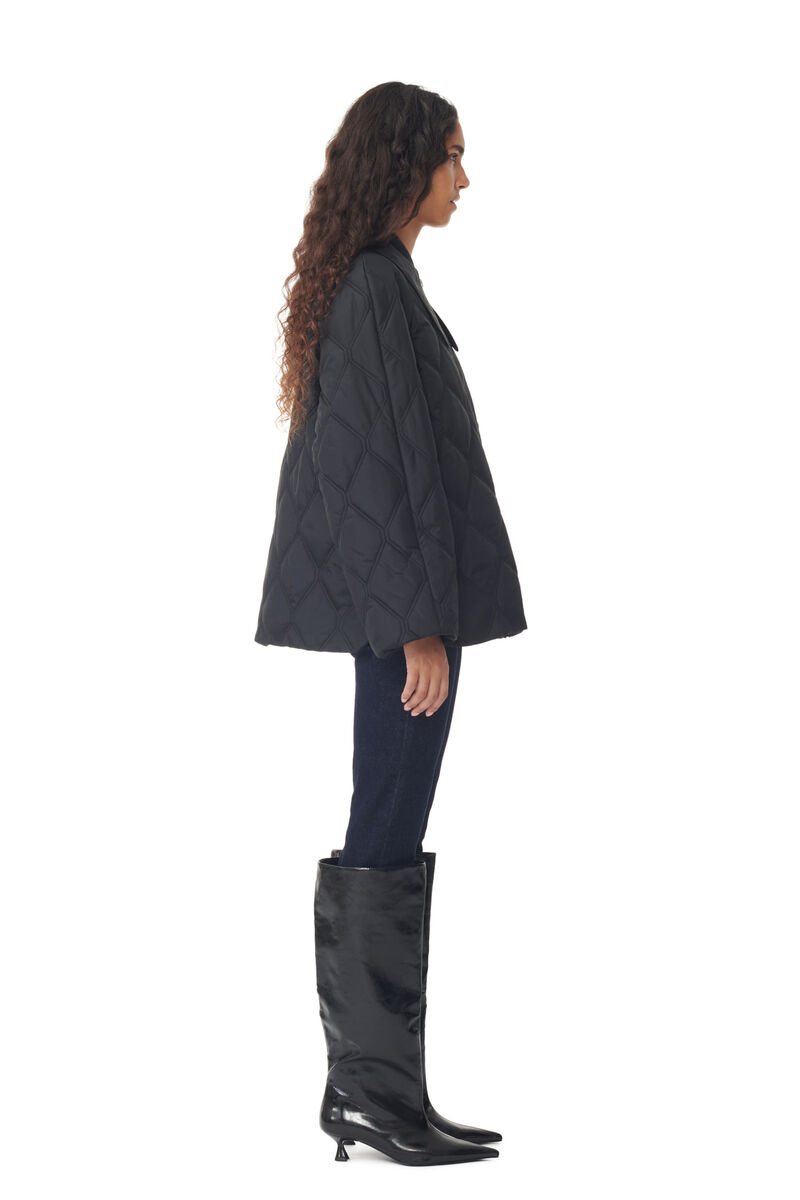 Black Ripstop Quilt Jacke, Recycled Polyester, in colour Black - 3 - GANNI