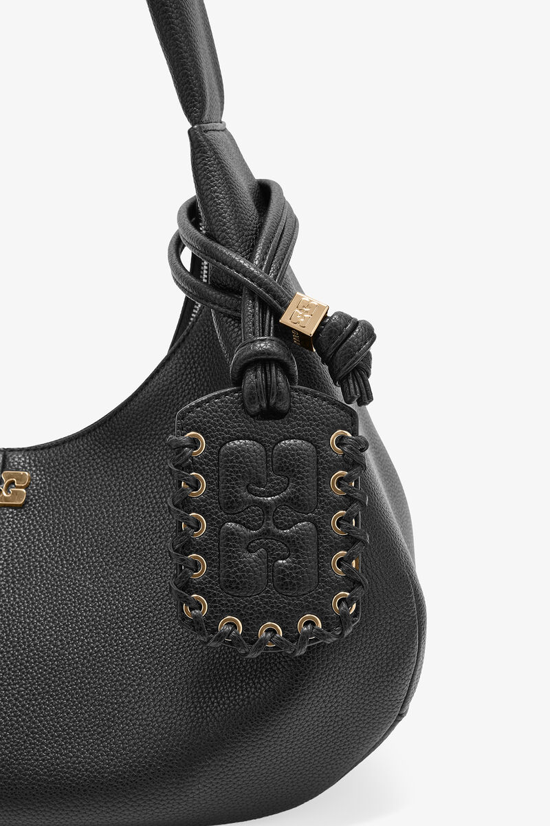 Black Grained Medium Hobo Bag, Recycled Polyester, in colour Black - 3 - GANNI