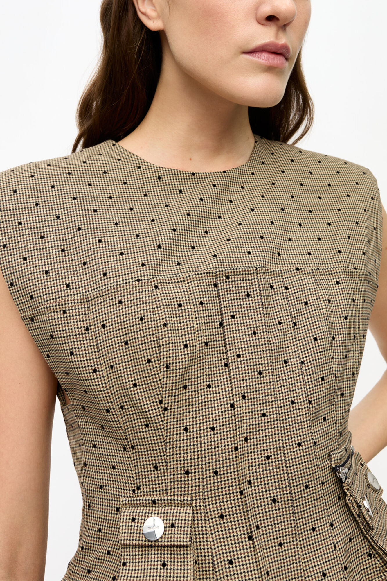 Tiger's Eye Brown Flock Suiting Corset Mini Dress | GANNI (Global) BM
