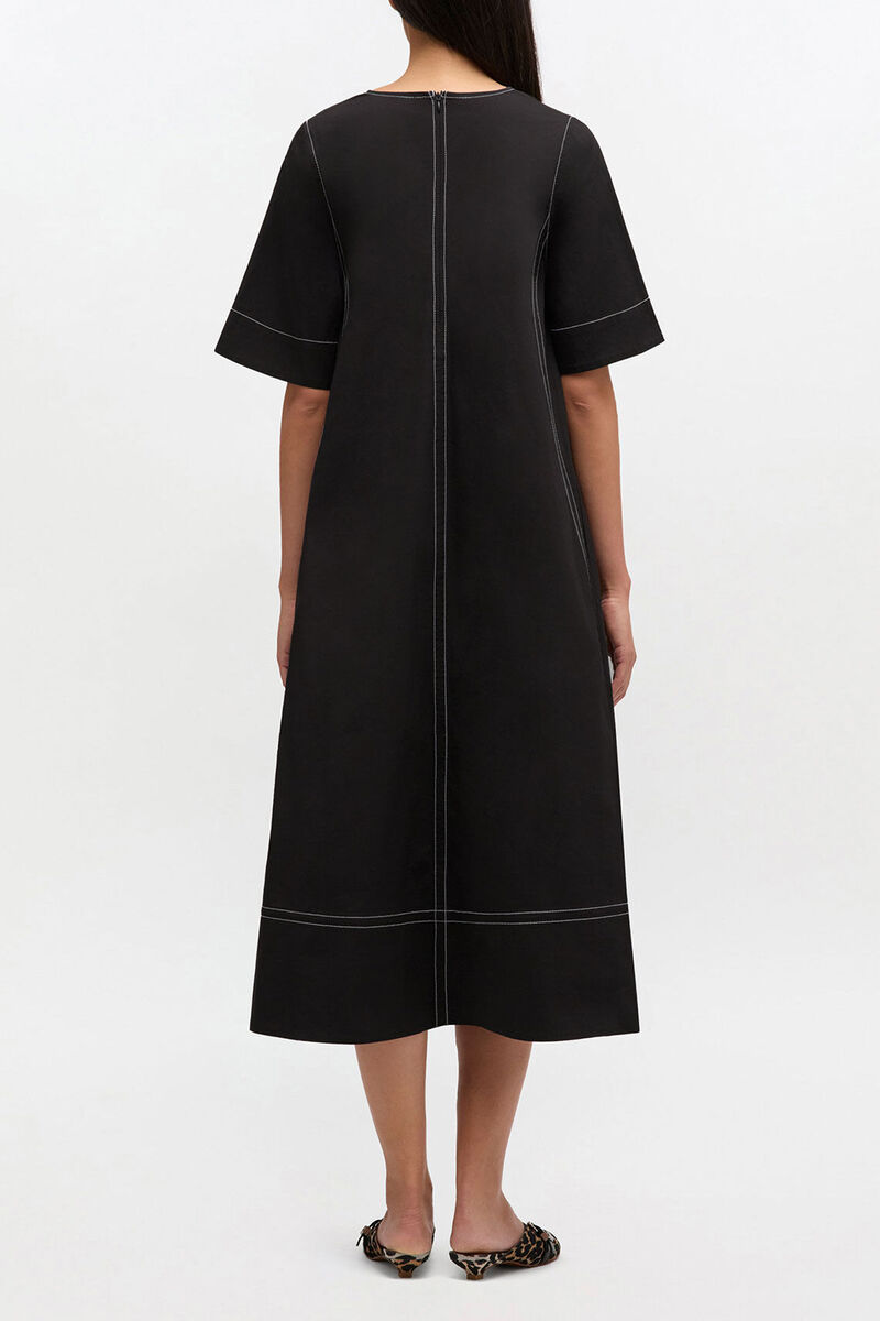 Black Cotton A-line Dress, Organic Cotton, in colour Black - 2 - GANNI