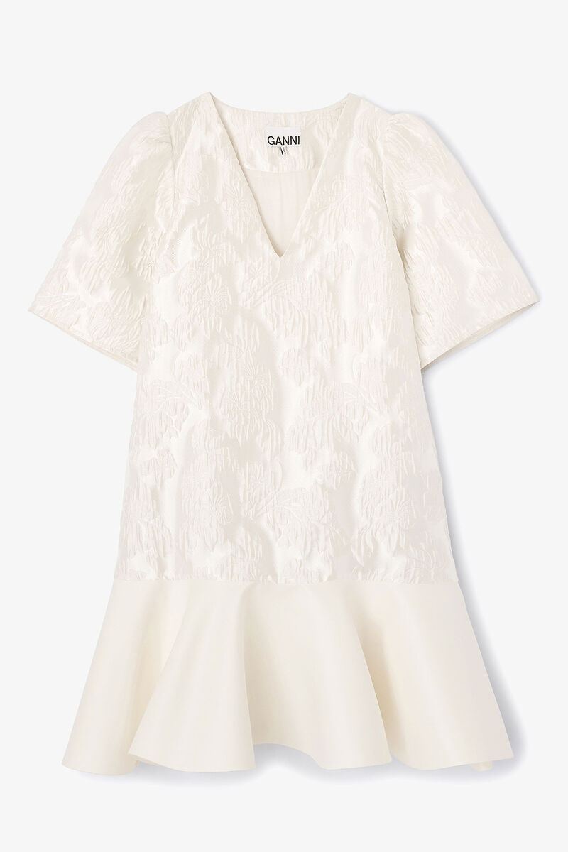 Satin Cloque Mini Dress, in colour Egret - 1 - GANNI