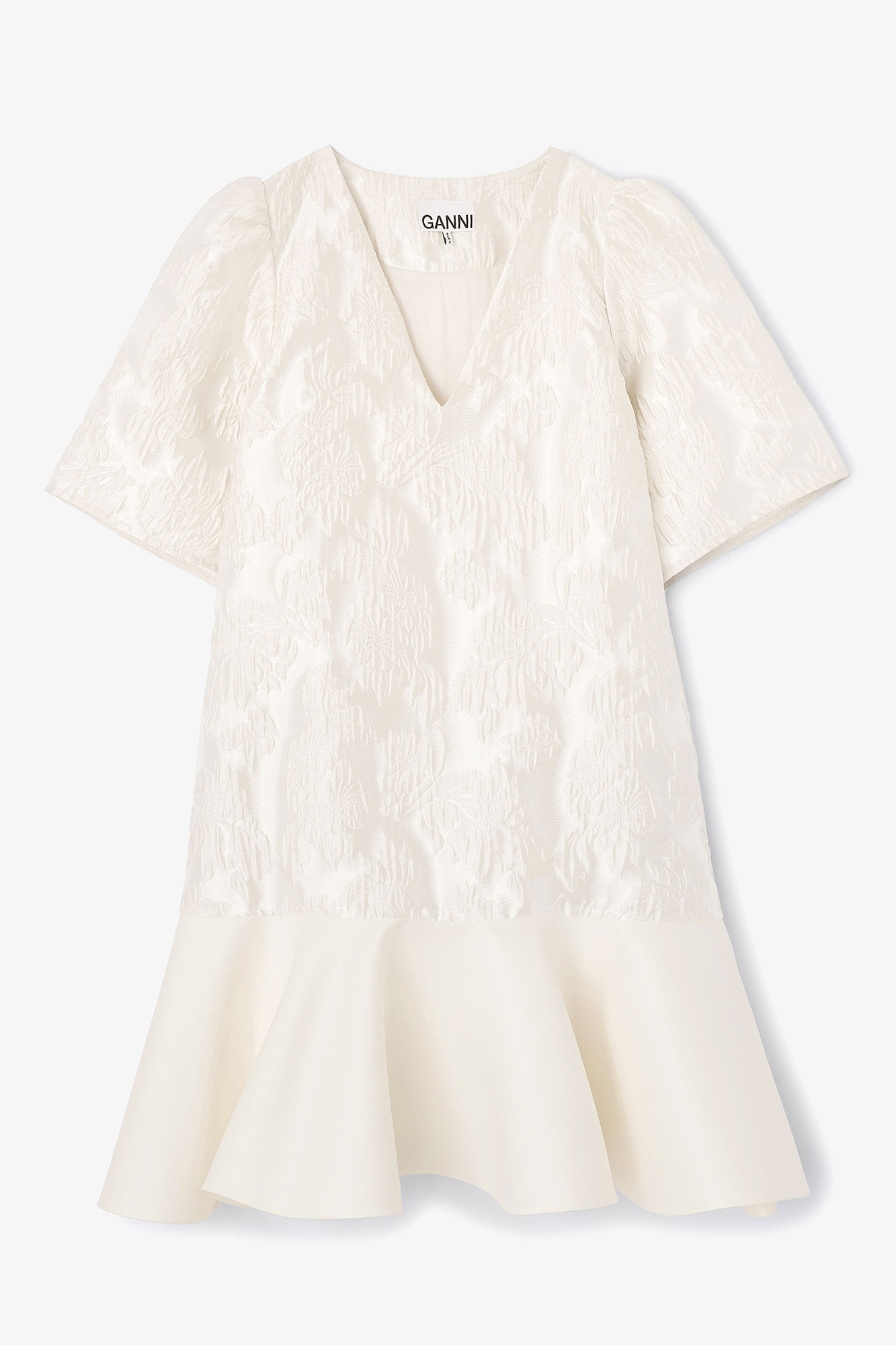 Satin Cloque Mini Dress, in colour Egret - 1 - GANNI