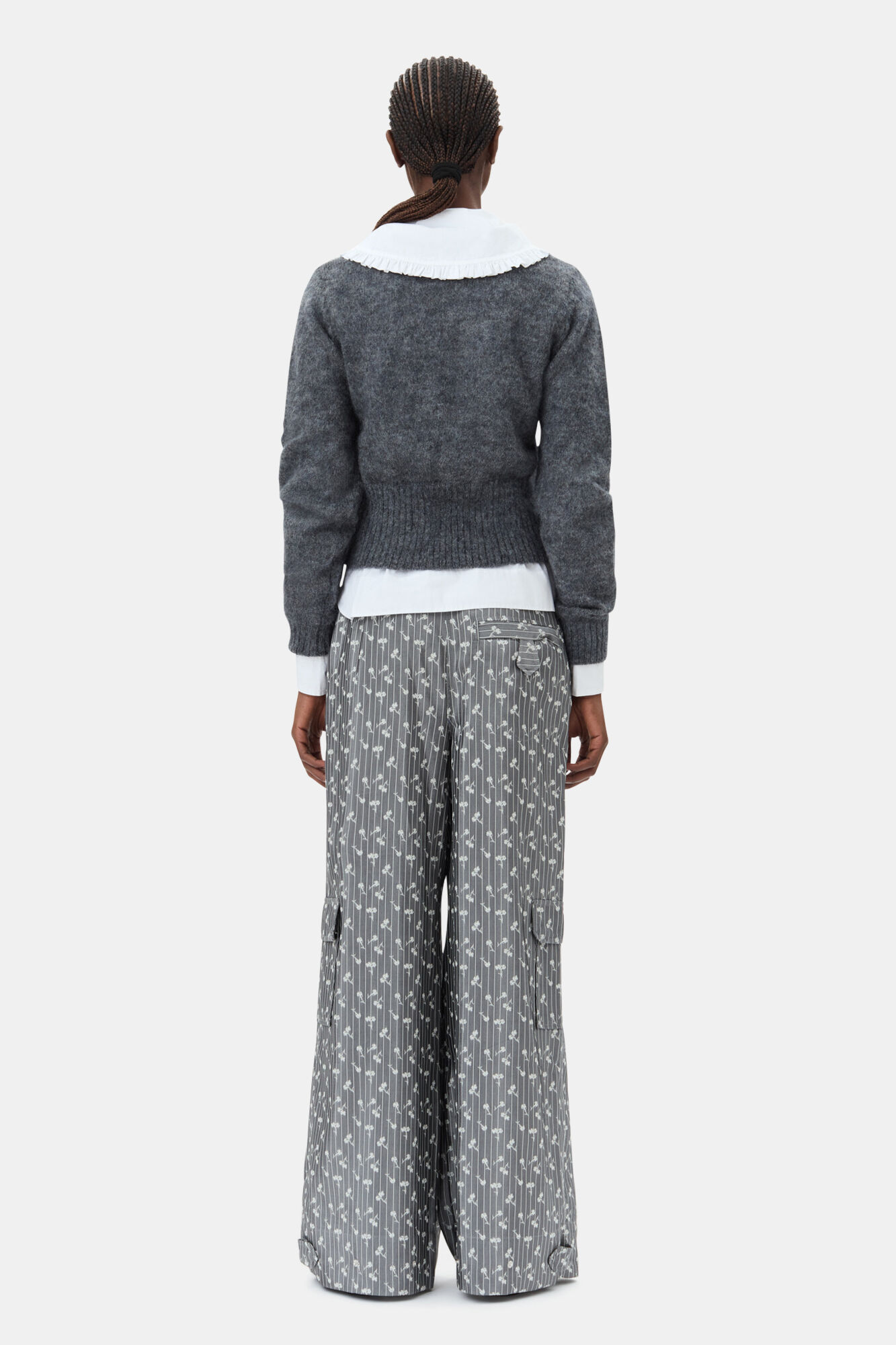 Grey Jacquard Cargo Trousers, Acetate, in colour Smoked Pearl - 4 - GANNI