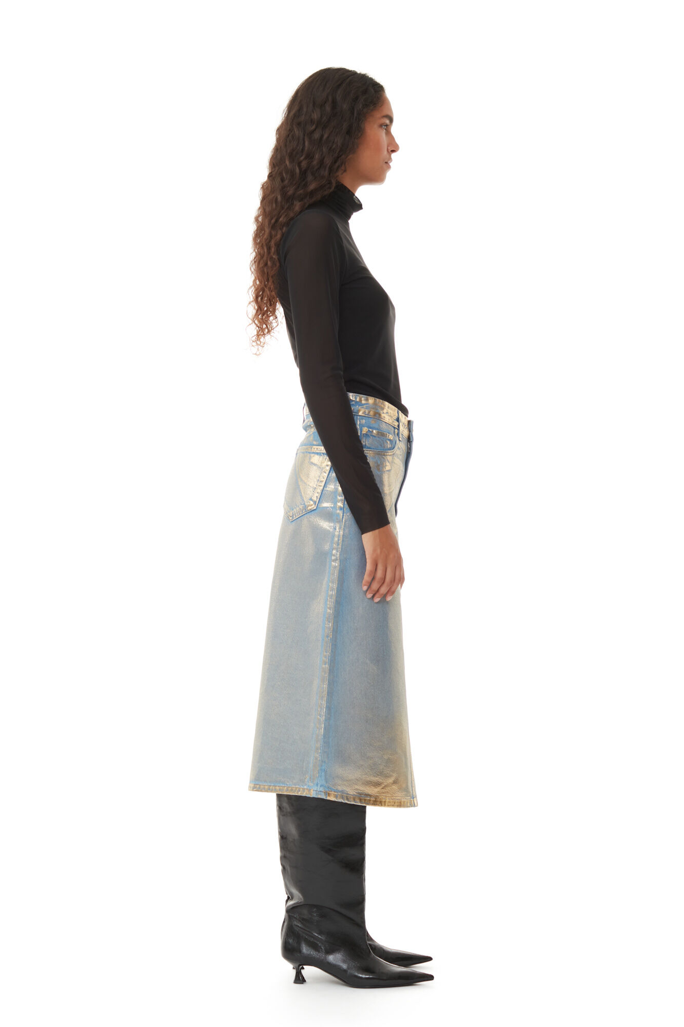 „Gold Denim Midi“-Rock, Cotton, in colour Gold - 2 - GANNI