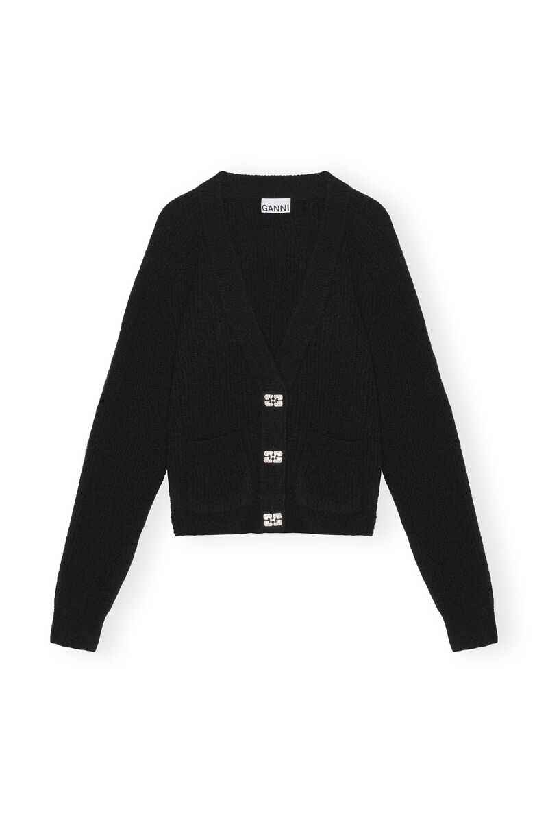 Cardigan Black Soft Wool, Alpaca, in colour Black - 1 - GANNI