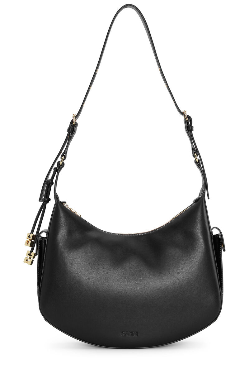 Black Large GANNI Swing Shoulder väska, Polyester, in colour Black - 1 - GANNI