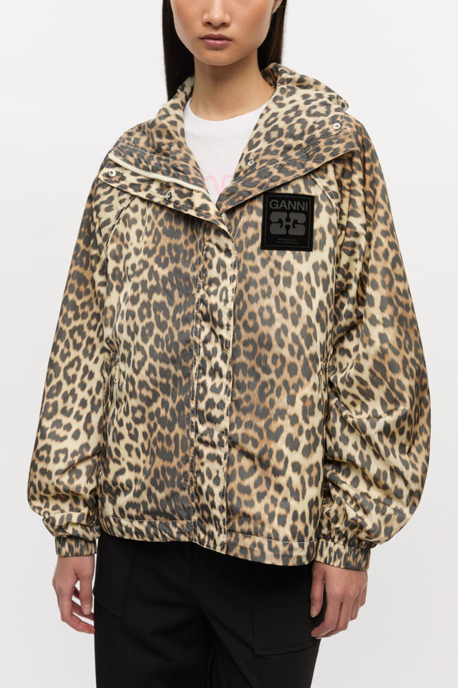 Leopard Print Nylon Jacket, Almond Milk