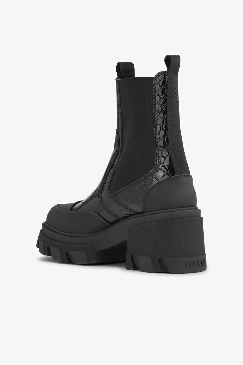 Black Patent Croco Chelsea Boots, Polyester, in colour Black - 3 - GANNI