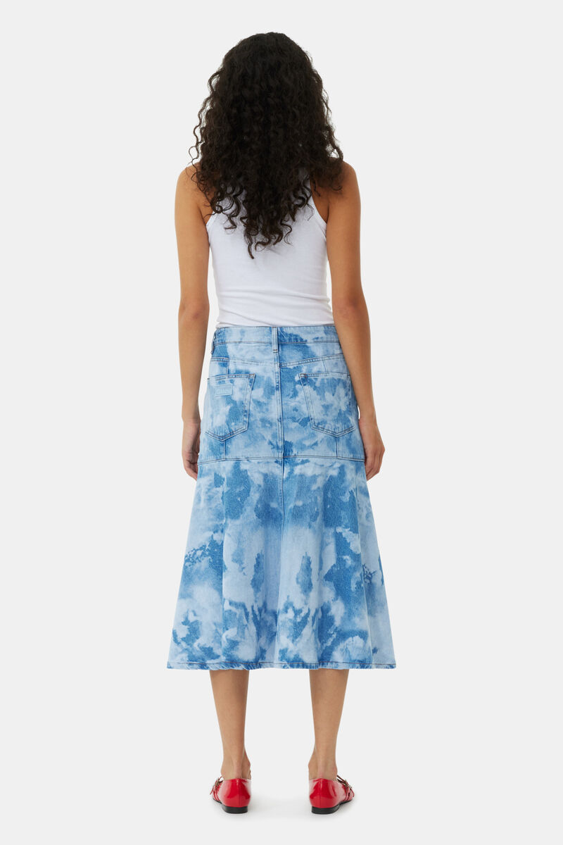 Blue Bleach Denim Flounce Midi Nederdel, Cotton, in colour Light Blue Stone - 4 - GANNI