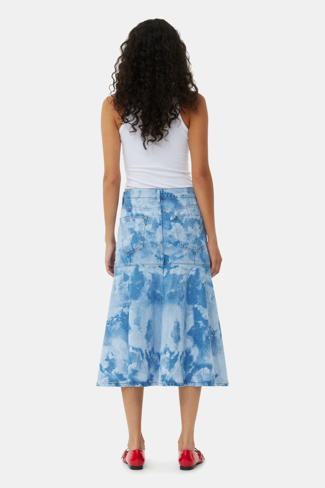 Blue Bleach Denim Flounce Midi Nederdel, Cotton, in colour Light Blue Stone - 4 - GANNI