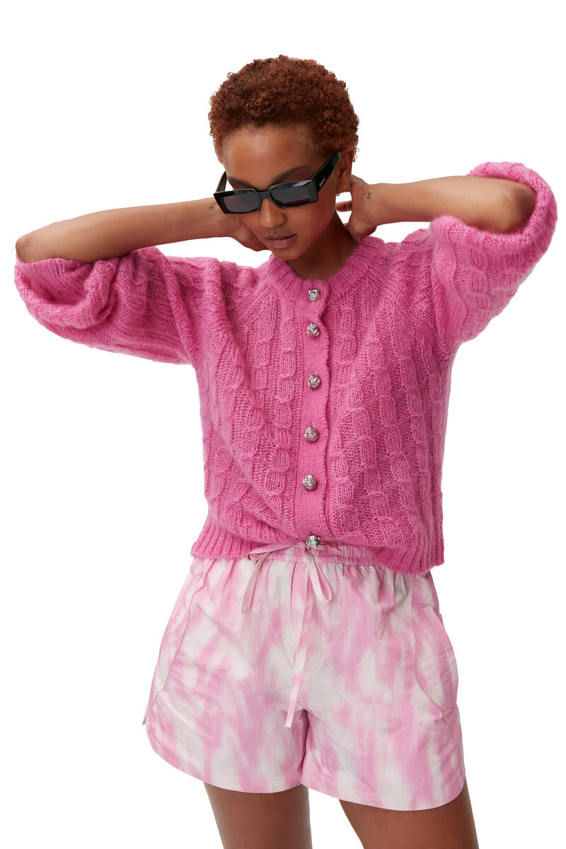 Shorts med snørelukning, Polyester, in colour Dreamy Daze Phlox Pink - 3 - GANNI