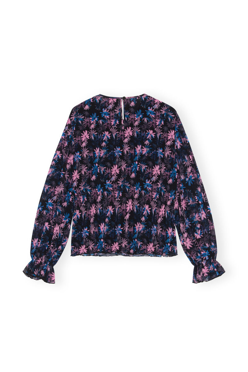 Pleated Georgette Smock Blouse, Recycled Polyester, in colour Daisy Spray Lilac Sachet - 2 - GANNI