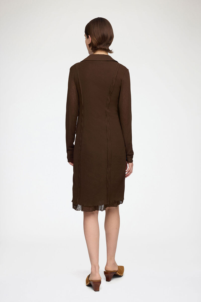 Short Dress in Marl Mesh, Recycled Polyester, in colour Demitasse - 2 - GANNI