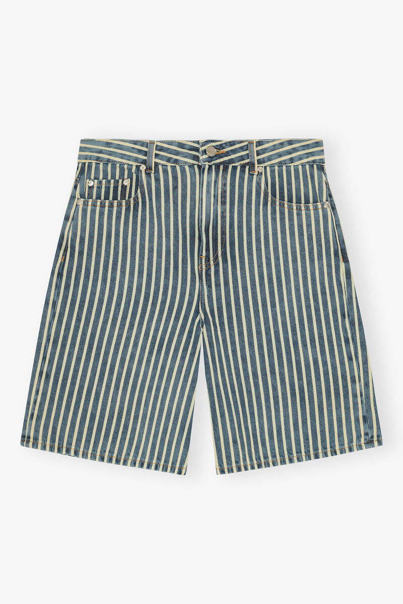 Short rayé en jean, Cotton, in colour Soft Chambray - 1 - GANNI