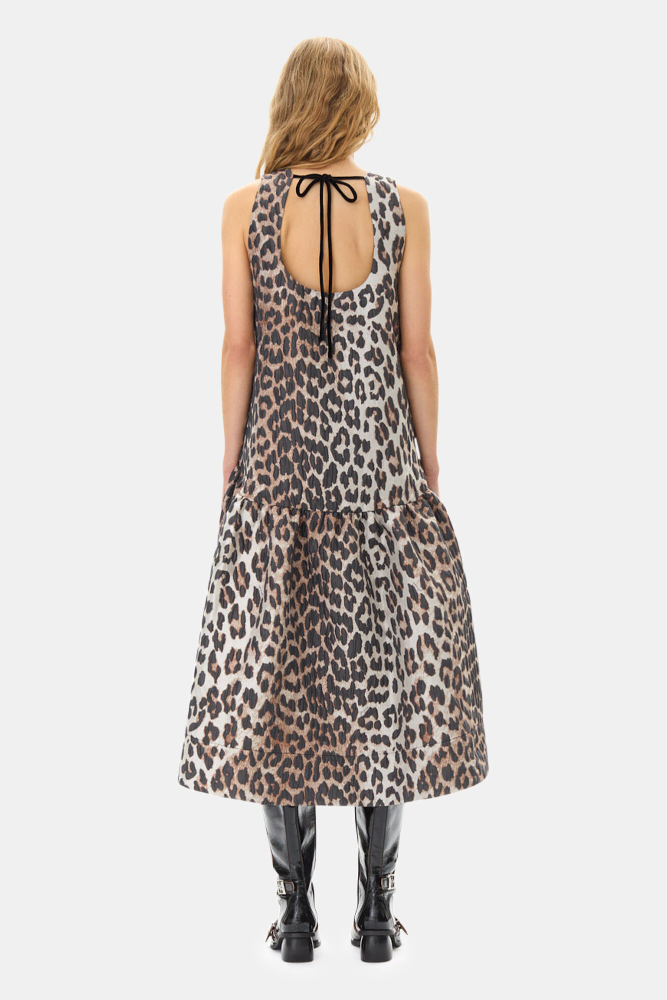 Leopard 3D Jacquard Midi Dress, Polyamide, in colour Leopard - 4 - GANNI
