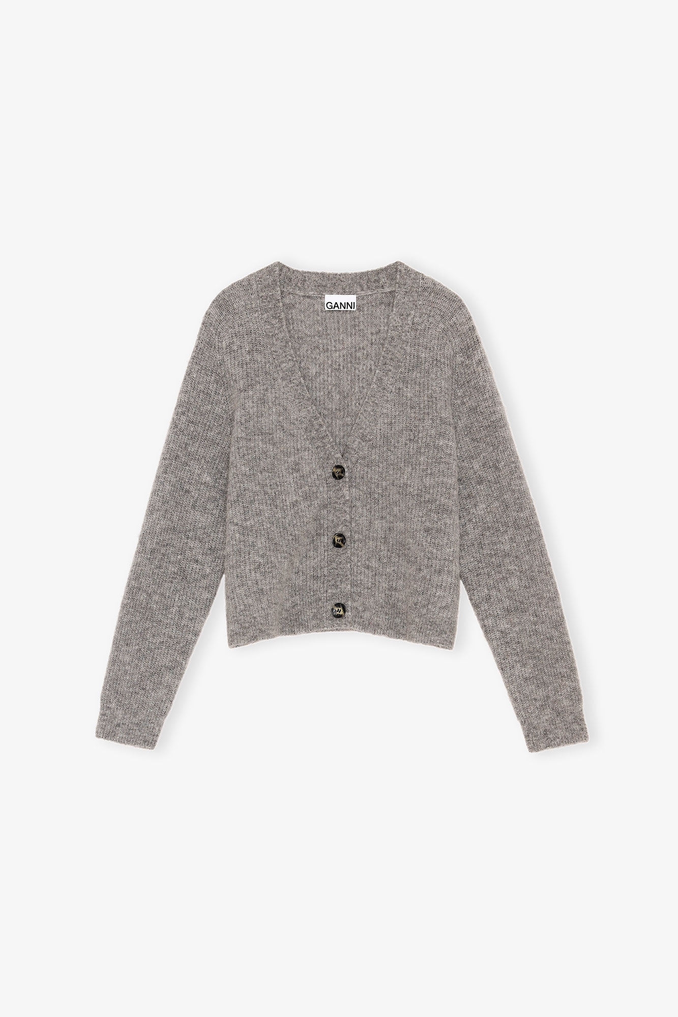 Relaxed Wool Cardigan, Polyamide, in colour Paloma Melange - 1 - GANNI
