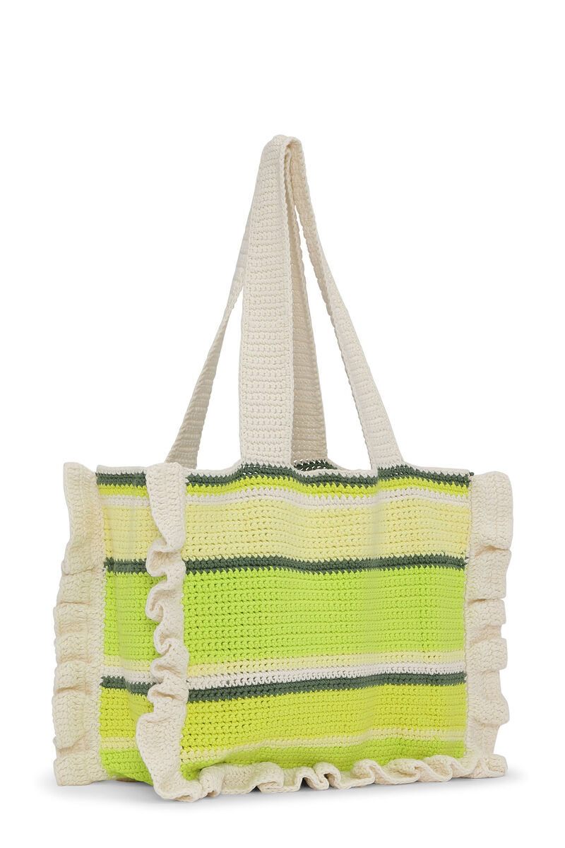 Cotton Crochet Frill Tote Bag , Cotton, in colour Tender Shoots - 2 - GANNI