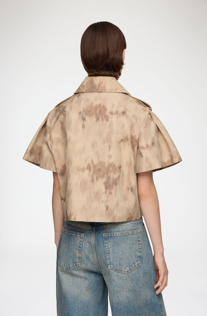 Jacket in Printed Cotton, Organic Cotton, in colour Warm Sand - 3 - GANNI