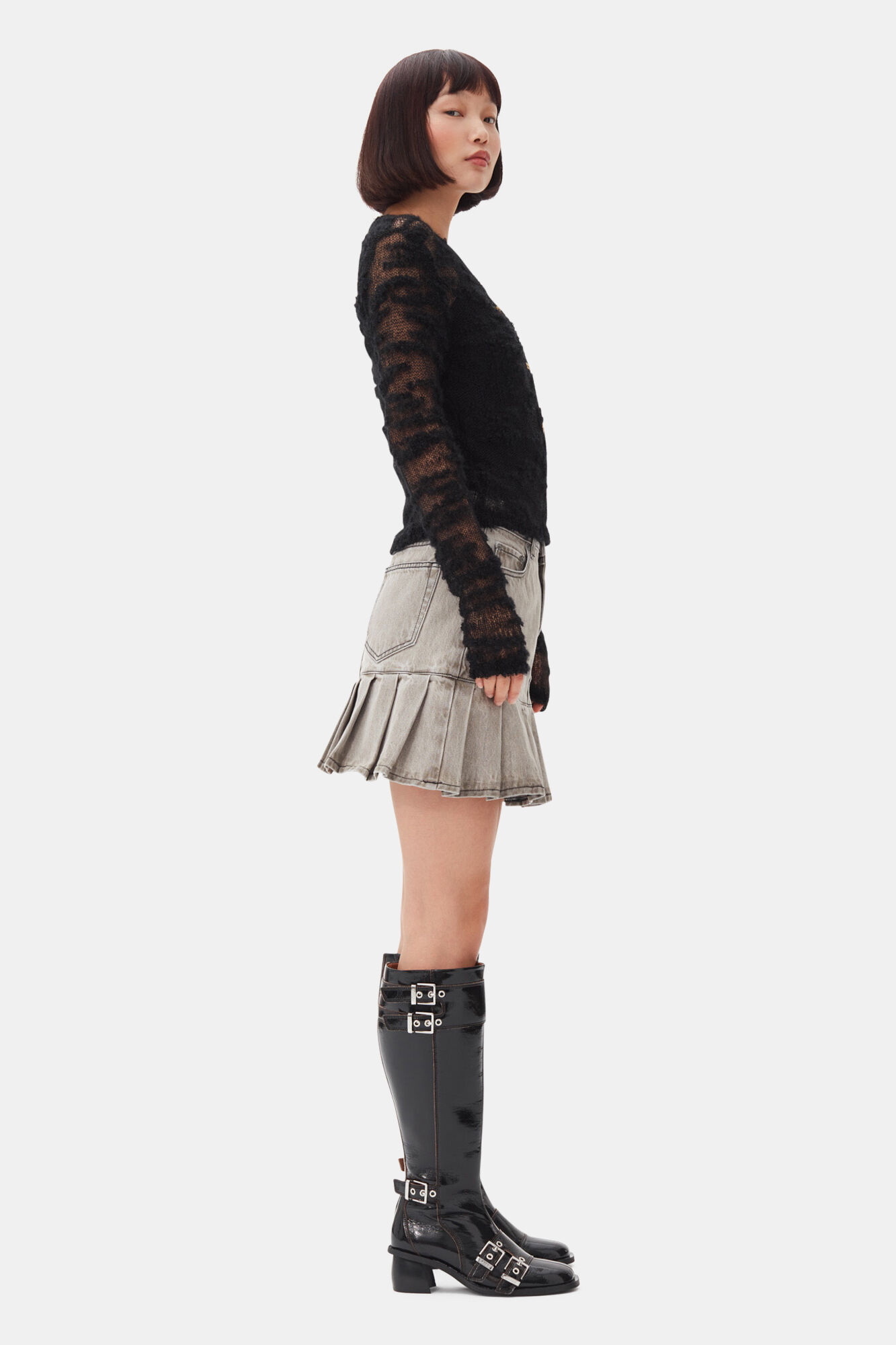 Black Alpaca Mohair Boucle Cardigan, Alpaca, in colour Black - 3 - GANNI