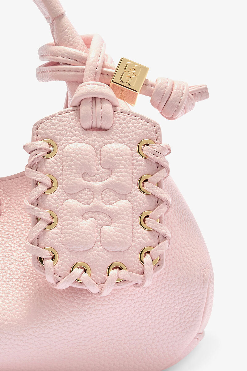 Grained Mini Hobo Bag, Recycled Polyester, in colour Chalk Pink - 4 - GANNI