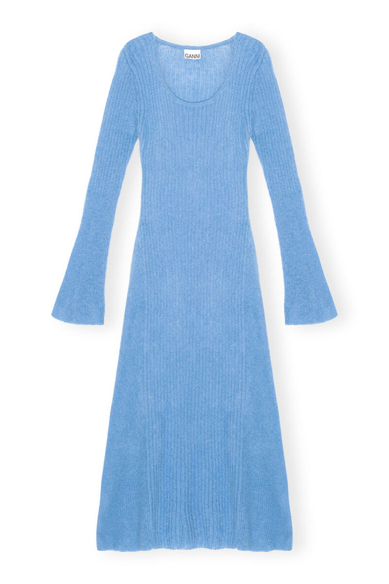 Blue Brushed Mohair Rib Maxi Dress, Mohair, in colour Silver Lake Blue - 1 - GANNI