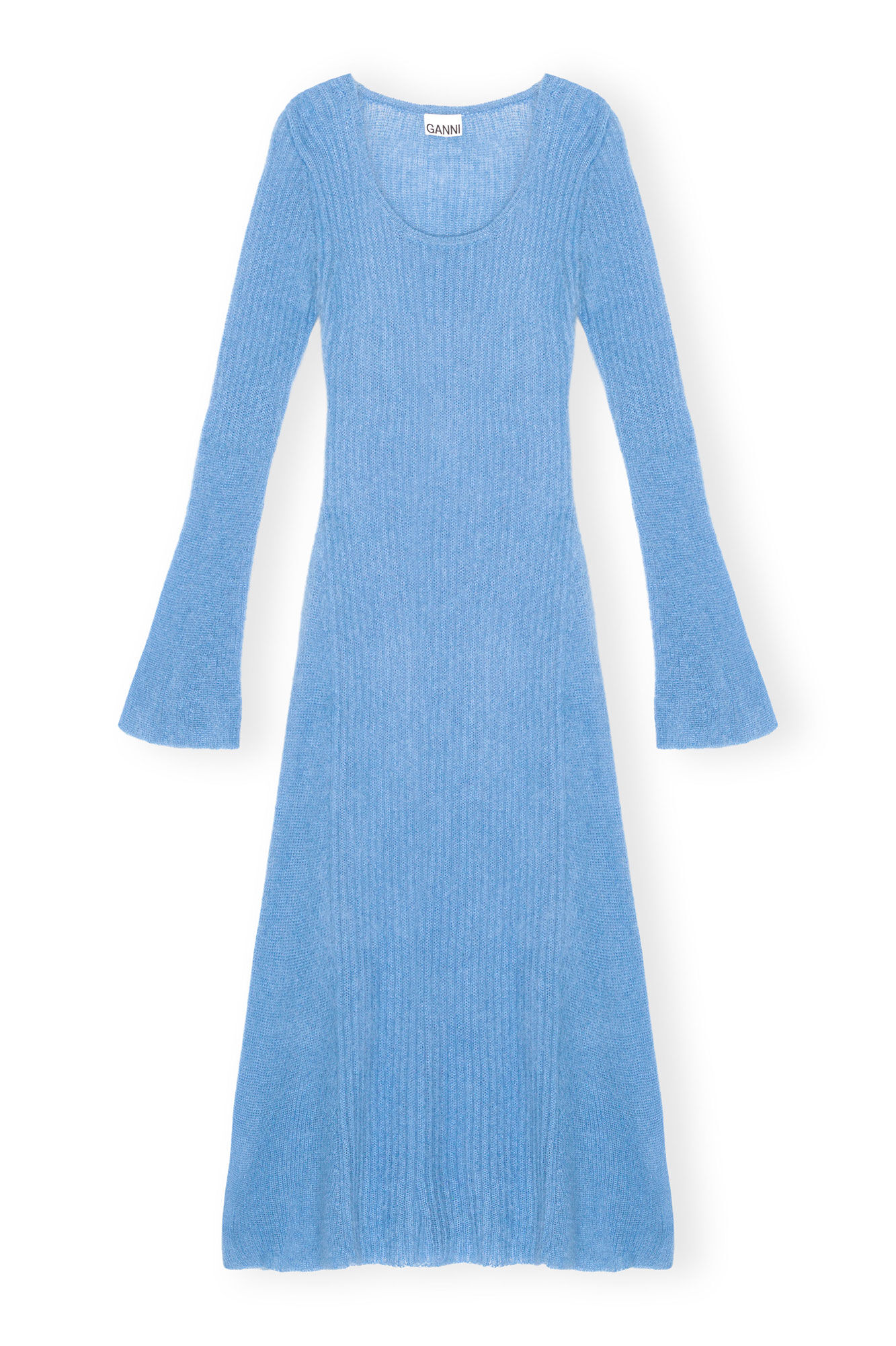 Blue Brushed Mohair Rib Maxi Dress, Mohair, in colour Silver Lake Blue - 1 - GANNI