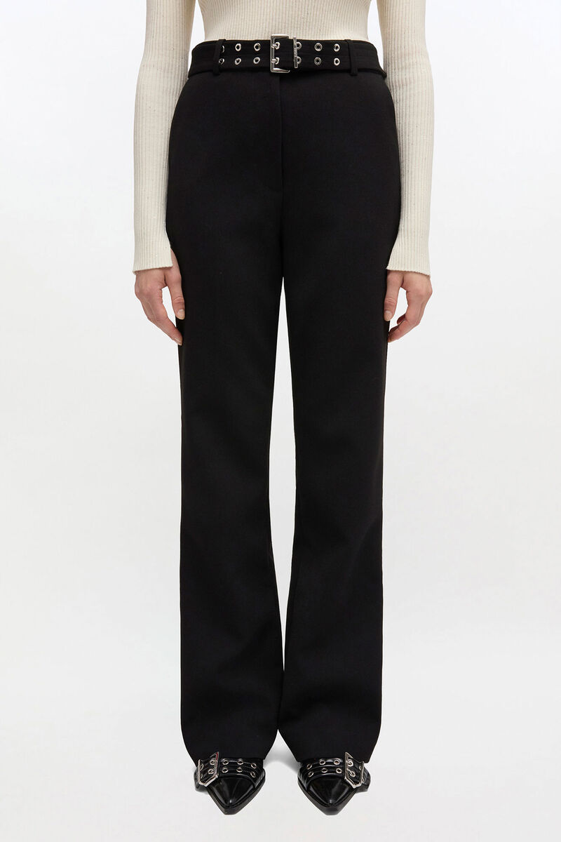 Black Belted Trousers, Recycled Polyester, in colour Black - 2 - GANNI