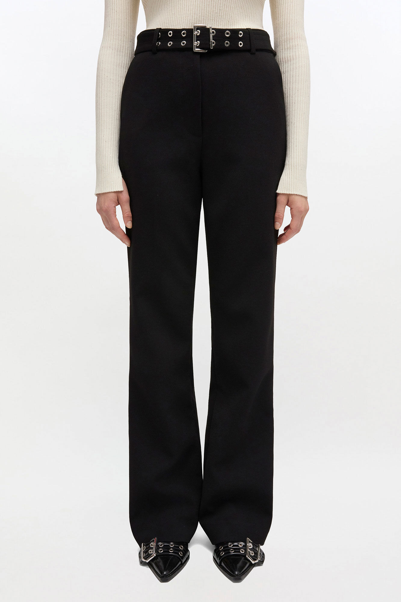 Black Belted Trousers, Recycled Polyester, in colour Black - 2 - GANNI