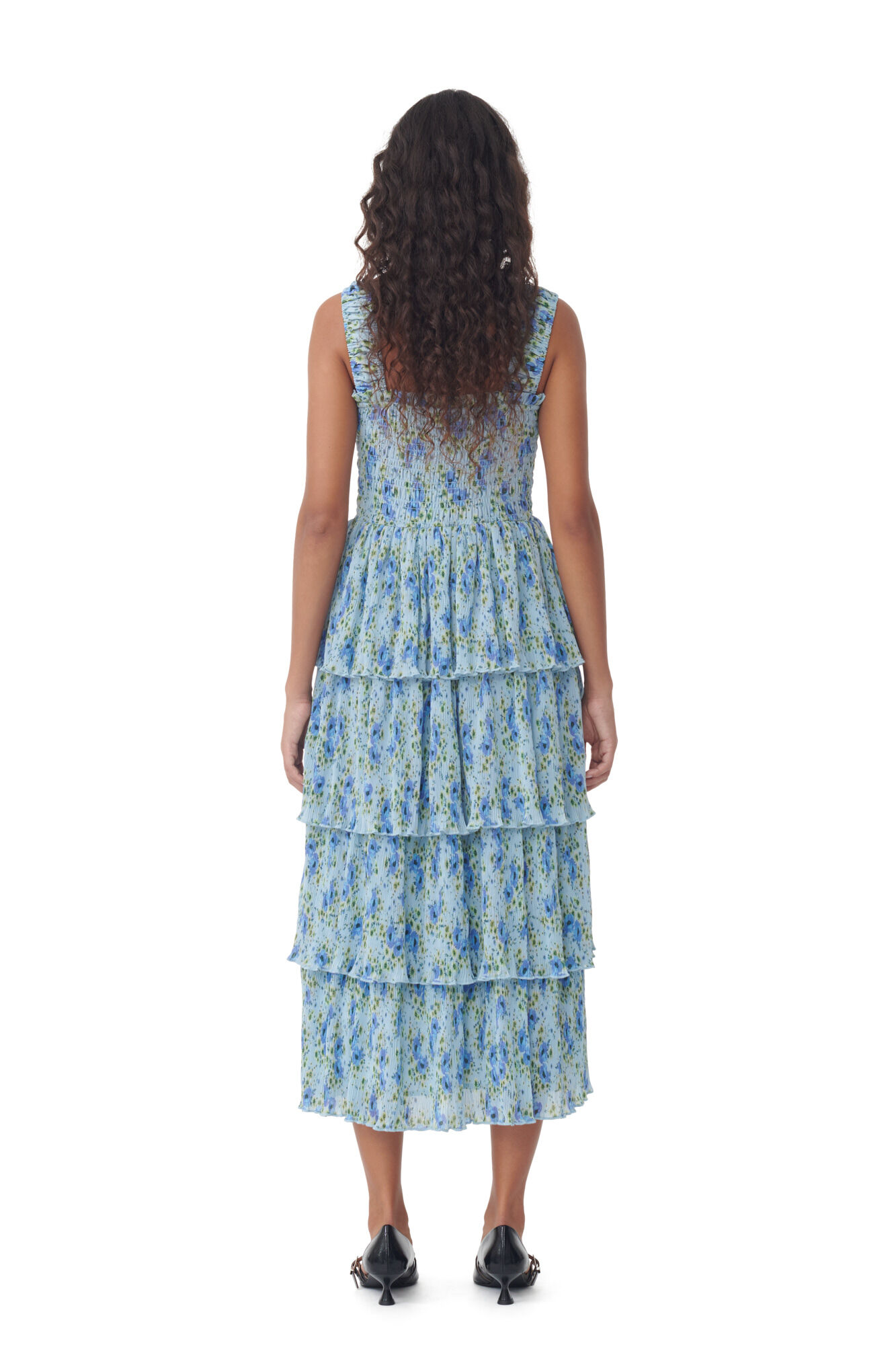 Pleated Georgette Smock Midikjole, Recycled Polyester, in colour Ice Water - 4 - GANNI