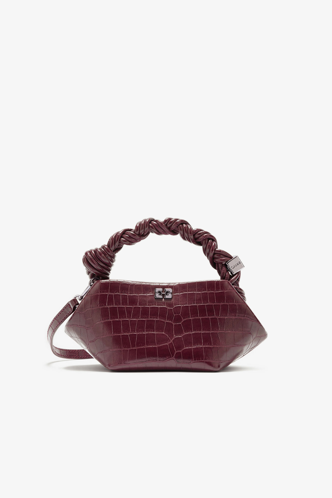 Burgundy Croco Mini Bou Bag, Recycled Leather, in colour Burgundy - 1 - GANNI