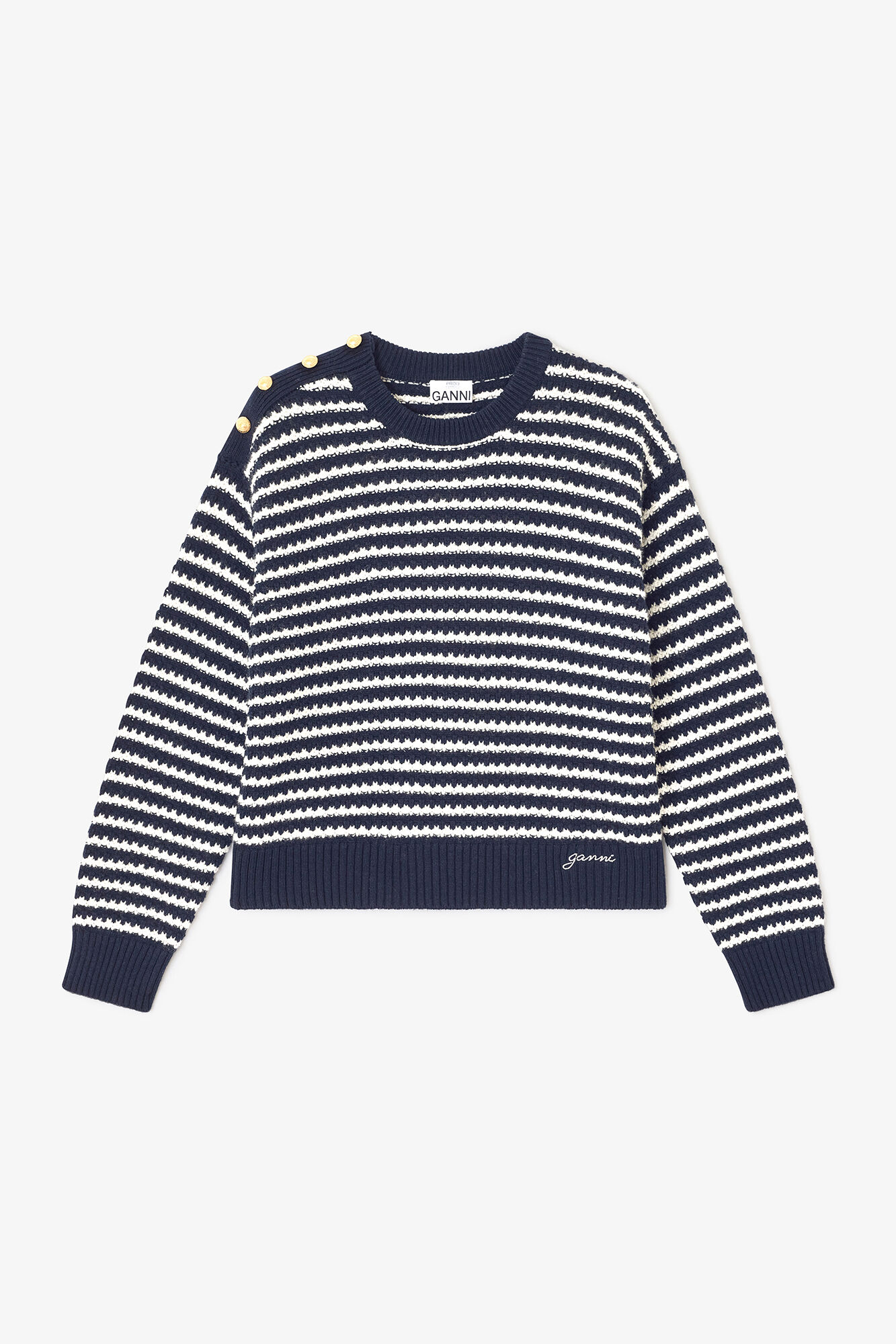 GANNI サマーニット Dark Blue Striped Wool Sweater | GANNI US
